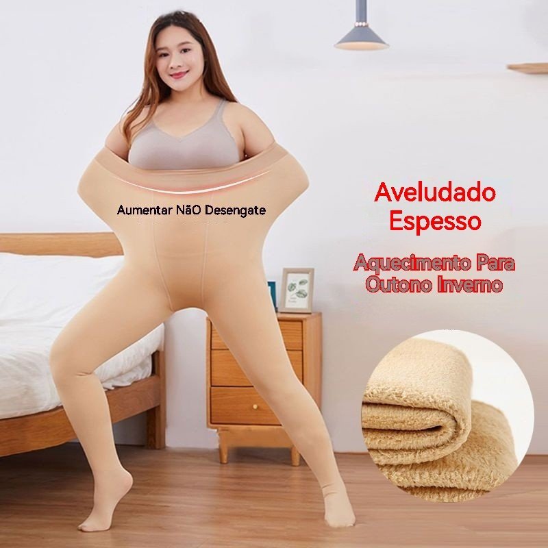 Nude Meia Calça Térmica Grossa Forrada Peluciada de lã Inverno Feminina Super Elástica Slim