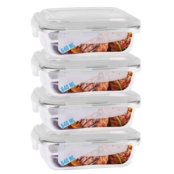 Jogo 4 Potes de Vidro Hermético Marmita Tampa 4 Travas 640ml - DONA LAURA - Pote